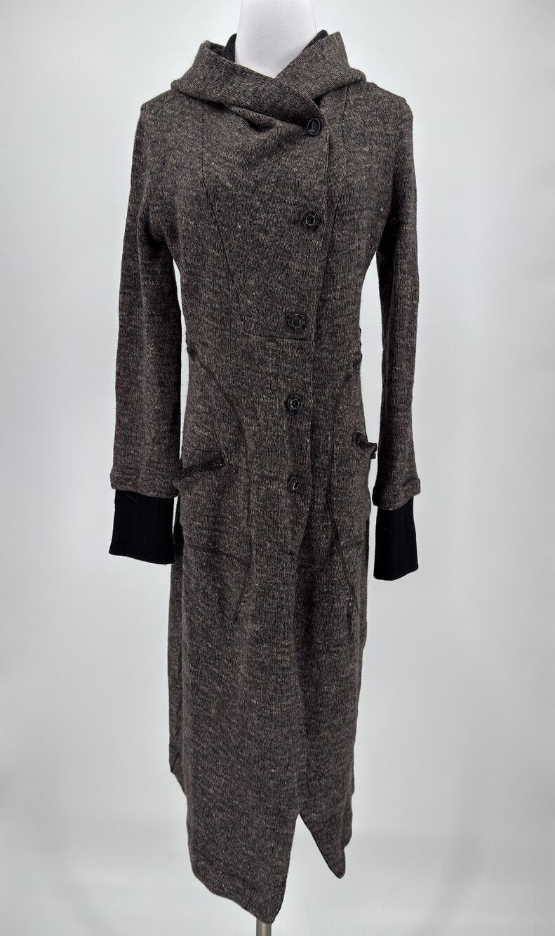 Transit Par Such 101 Brown Wool Blend Long Knit Hooded Duster Coat Sz L